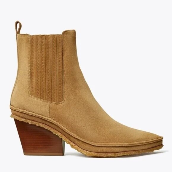 Tory Burch Shoes - Tory Burch Western Boots Lila Heeled Ankle Suede Camel Brown Size 8